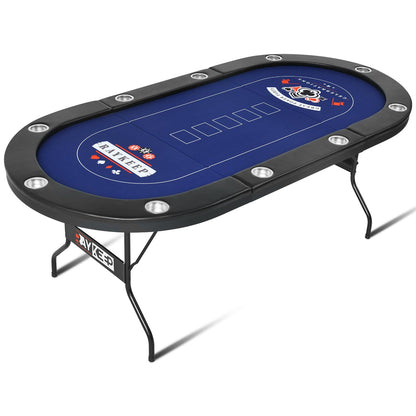 RAYKEEP 10 Player Poker Table Foldable, 84" Portable Casino Leisure Texas Holdem Table, Folding Game Table with Padded Rails and Cup Holders for Texas Card, Blackjack Board Game(Black)