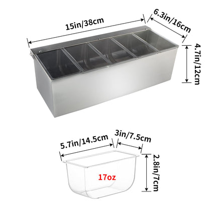 MOLIGOU Chilled Condiment Server, Stainless Steel Chilled Condiment Tray with Lid, Ice Fruit Serving Containers with 5 Removable Compartments