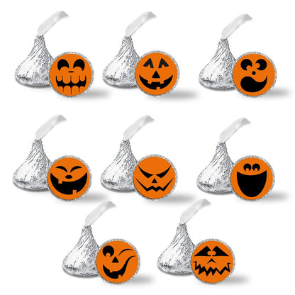 Halloween Jack-O-Lantern Pumpkin Faces Party Kiss Sticker Labels, 300 Party Circle Sticker sized 0.75” for Chocolate Drop Kisses by AmandaCreation, Great for Party Favors, Envelope Seals & Goodie Bags