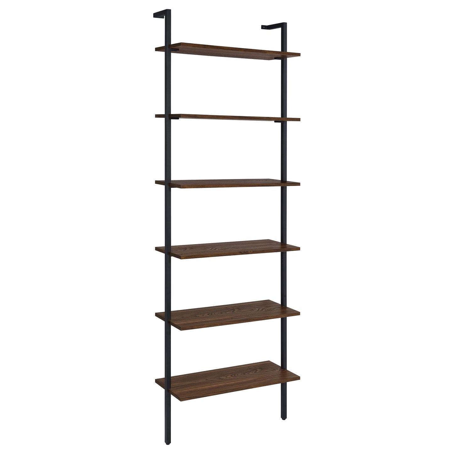 Coaster Home Furnishings - Owens - Wood and Metal - 6-Shelf Wall Mounted Bookshelf with Ladder Design and Transitional Style - Home Office & Living Room - 96-Inch - Walnut & Black - 980072
