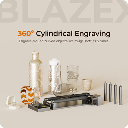 BlazeX M3 10W Laser Engraver Ultimate Bundle with Rotary Roller and Risers Kit, Air Purifier, Air Assist, Honeycomb Bed, Enclosure, Engraving Materials, Class 1