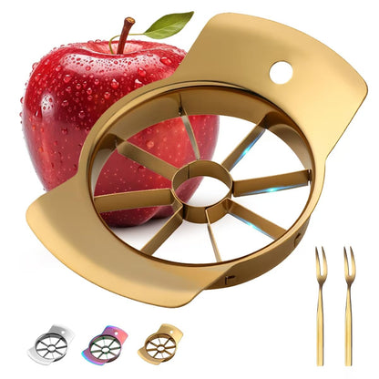 Fruit Slicer, QRU 304 Stainless Steel Fruit Cutter 8 Slices, Corer for Fruits & Vegetables, Ergonomic Handle Easy Grip Pears Divider, Sturdy and Sharp, Dishwasher Safe (Gold)