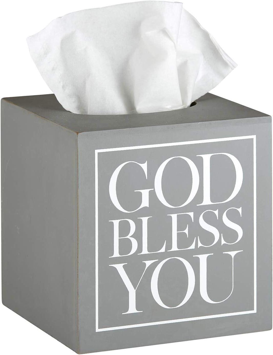 Creative Brands Faithworks, God Bless You Wooden Tissue Box Cover, Small, Grey