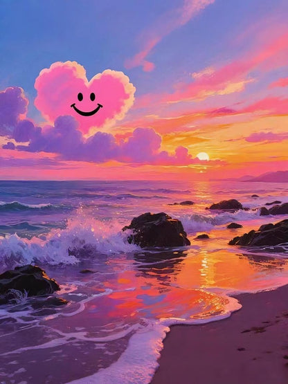 YANTOHOM 5d DIY Cloud Sunset Beach Diamond Art Kits for Adults Home Wall Decor, 12x16inch