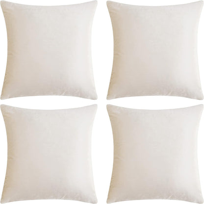 GIGIZAZA Velvet Ivory Throw Pillow Covers, Decorative Cushion Covers, 4pcs (18x18inch/45x45cm) for Sofa Couch