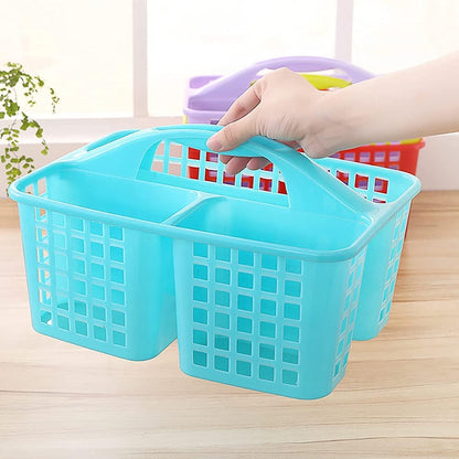 ALINK Plastic Shower Caddy Basket, Portable Divided Cleaning Supply Storage Organizer with Handle, Blue