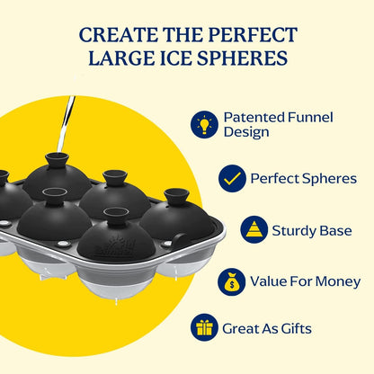Samuelworld Large Ice Ball Mold with Lid and Bin, 2.5 Inch Ice Balls - Food Grade, Easy To Fill Round Silicone Ice Tray, Perfect Spheres Craft Ice Maker for Whiskey, Cocktails-Black (2 Pack)