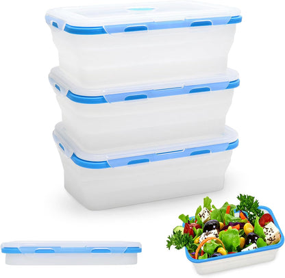 Alimat PluS 40.5oz Silicone Food Storage Containers, 3 Pack Set of 1200ml Extra Large Collapsible Containers with Lids