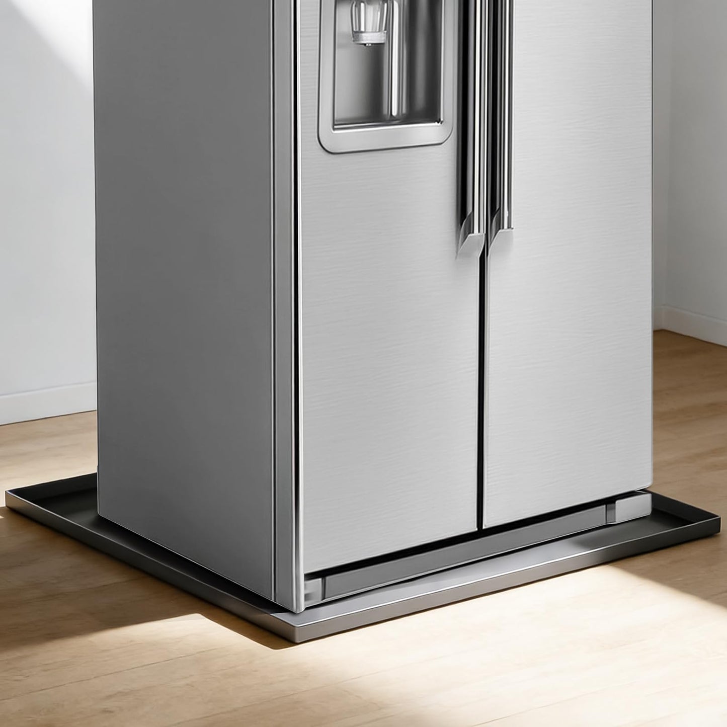 SKERTS Silicone Fridge & Washing Machine Mat 27"x27"x0.8" Non-Slip Spill-Proof Floor Protector with Raised Edges for Mini Fridge, Dishwasher, Pet Bowls, Dark Gray