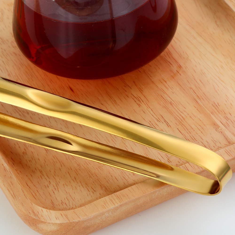 BYEGOU 6 Pieces Stainless Steel Food Serving Tongs, 9-Inch Gold Kitchen Tongs with Non-Slip Serrated Tips, Ideal for Buffet, BBQ, Restaurant, Party, Kitchen Home Use, Dishwasher Safe