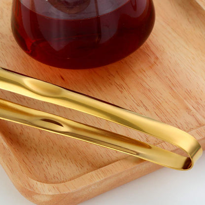 BYEGOU 6 Pieces Stainless Steel Food Serving Tongs, 9-Inch Gold Kitchen Tongs with Non-Slip Serrated Tips, Ideal for Buffet, BBQ, Restaurant, Party, Kitchen Home Use, Dishwasher Safe