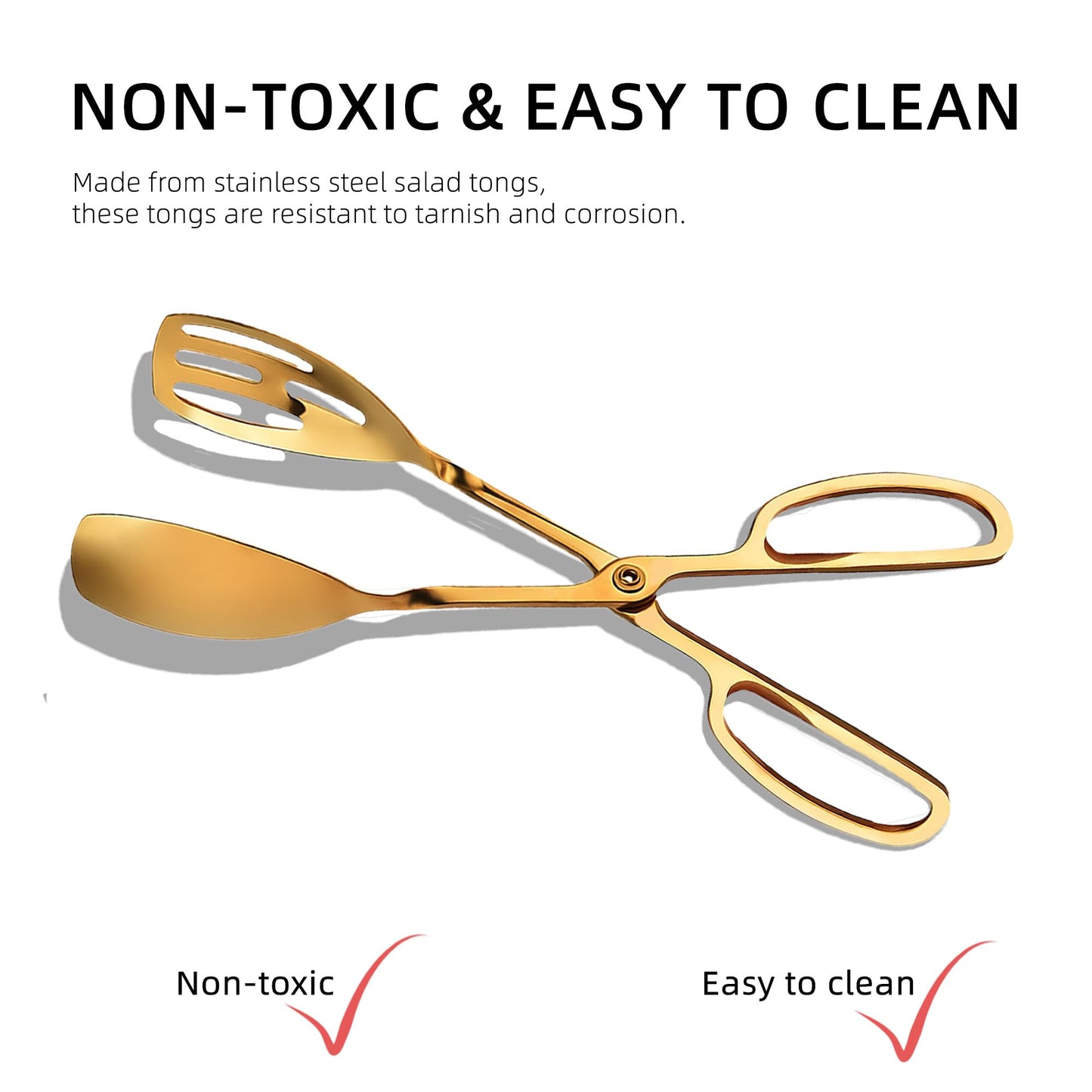 Salad Tongs for Serving 2 Pack - Premium Stainless Steel Scissor-Style, Non-Toxic, Heat-Resistant Salad Servers, Dishwasher Safe, Ideal for Buffet and Party Use (Gold)