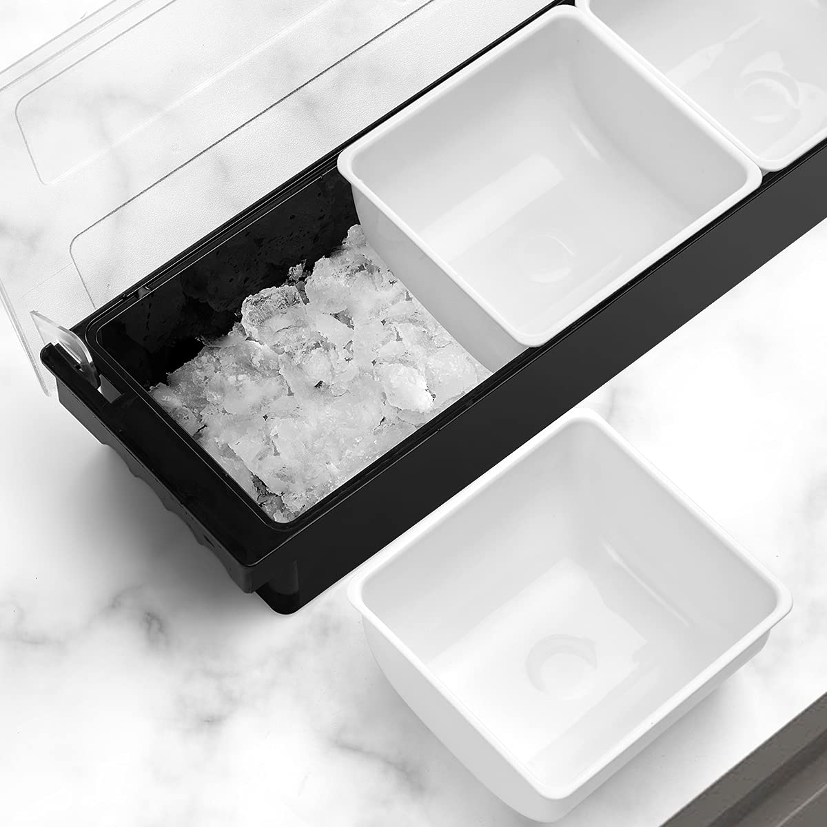 BEYLANG Ice Chilled Serving Tray Condiment Pots 3 Compartment Condiment Server Caddy (3 Compartments)