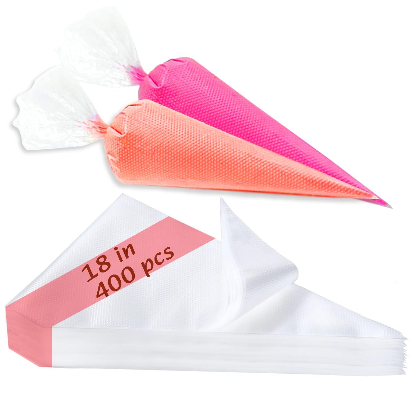 18 Inch Piping Bags, 400pcs Disposable Decorating Pastry Bags, Large Thickened Plastic Anti-Burst Non-Slip Icing Bags for Cookie and Cake Decorating (18 inch)