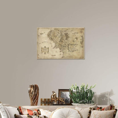 Vinatge Wall Art Picture Canvas Painting Map of Middle Earth by Yatsen Bridge, HD Print, 12" Hx16" W