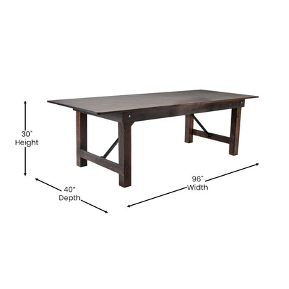 Taylor & Logan Ingles 8' x 40" Rectangular Antique Rustic Mahogany Solid Pine Folding Farm Table