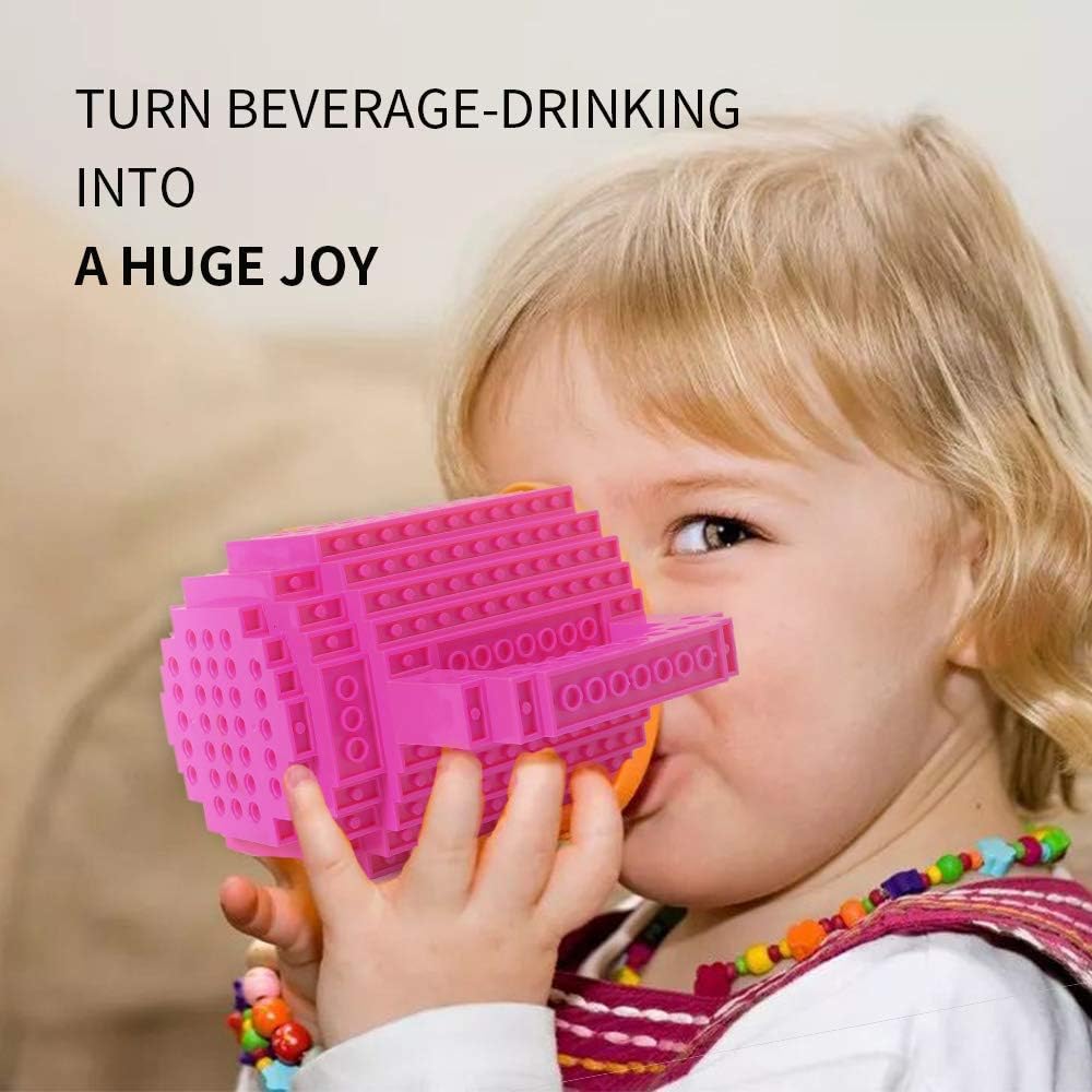 Build-on Brick Coffee Mug, Funny DIY Novelty Cup with Building Blocks for Kids, Men, Women, Xmas Birthday (Rose)