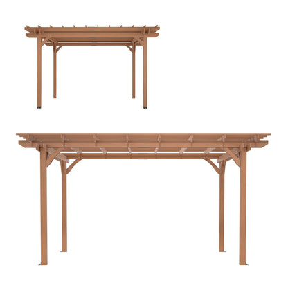 Echo Voyage 12' x 14' Outdoor Wood Pergola, Wooden Patio Pergola Gazebo for Climbing Plant Support, Garden,Brown