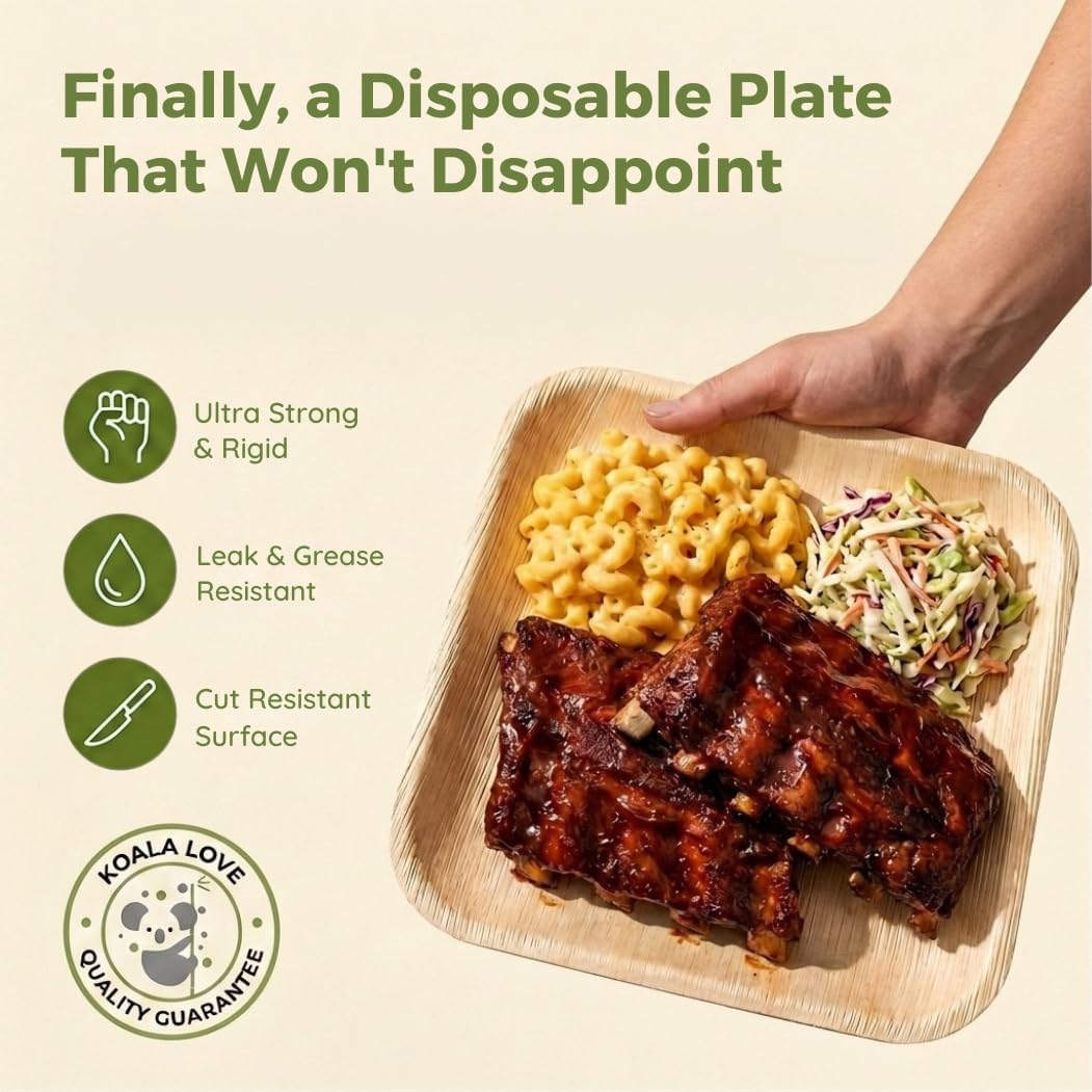 Koala love Palm Leaf Plate Bamboo Paper Plates Disposable 10 Inch & 7 Inch Bulk Party Pack Eco Compostable Biodegradable Wooden Plate Best Alternative To Plastic Paper Plates (50 pc)