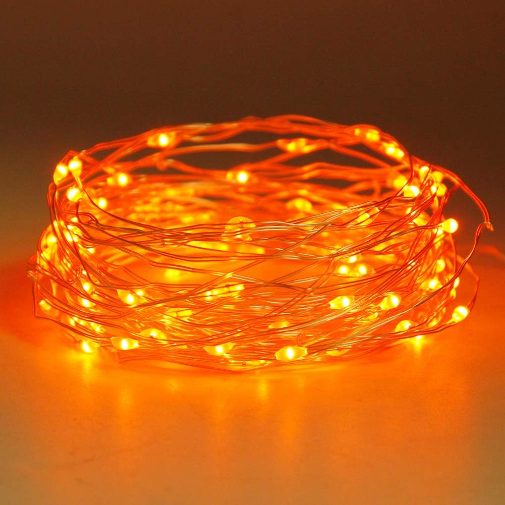 Twinkle Star 2 Pack Orange Halloween Fairy Lights, 66 ft 200 LED String Lights with Remote Control Timer