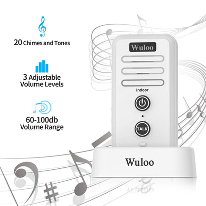 Wireless Intercom Doorbells for Home Classroom, Wuloo Waterproof Electronic Doorbell Chime with 2640 Feet Range 3 Volume Levels Rechargeable Battery (1&1-Black)