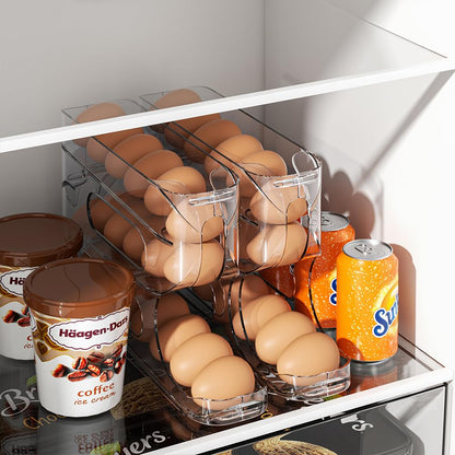 Sotfamily Clear Egg Holder for Fridge, Auto Rolling Egg Dispenser for Eggs 18 Count, FIFO Design, Space-Saving Egg Roller, Organizer, Container, Storage for Refrigerator & Kitchen Countertop(1 Pack)