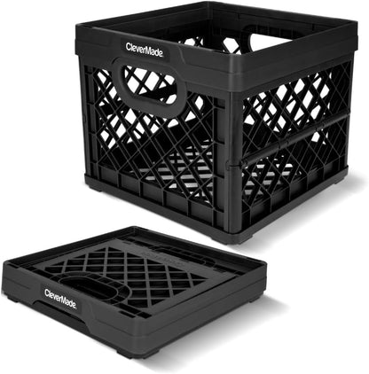 25L (6.6 50 lb CleverMade Collapsible Milk Crate Gal), Capacity Heavy Duty Folding Crate Stackable Storage Crates