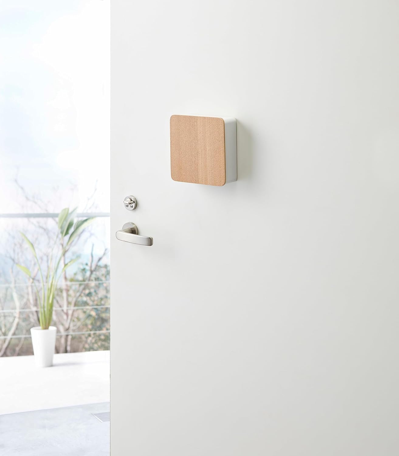 Yamazaki Home Square Magnetic Keychain Organizer | Steel + Wood | Key Storage, One Size, Ash