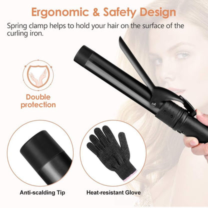 6-in-1 Curling Iron, Professional Instant Heat Up Hair Curling Wand Set with 6 Interchangeable Ceramic Barrels (0.35'' to 1.25'') and 2 Temperature Adjustments, Heat Protective Glove & 2 Clips