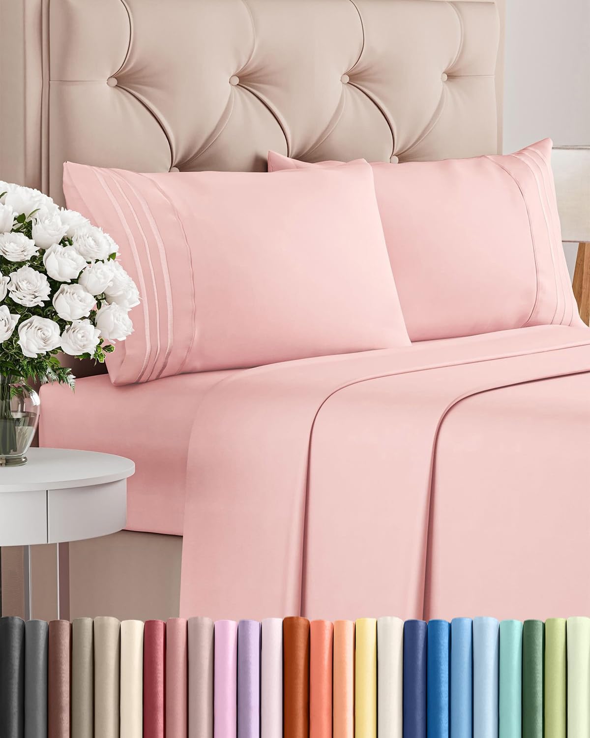 Skiennix Full Size 4-Piece Sheet Set - Comfy, Breathable & Cooling Hotel Luxury Bedding - Ultra-Soft, Deep Pockets - Baby Pink
