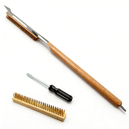 ToppYuanZea 3 Pack 26 Inch Pizza Oven Brush with Scraper and Brass Bristles, Outdoor BBQ Grill Cleaning Brush Copper Wire Pizza Stone with 1 Brush Heads and 1 Screwdriver for Picnic Camping