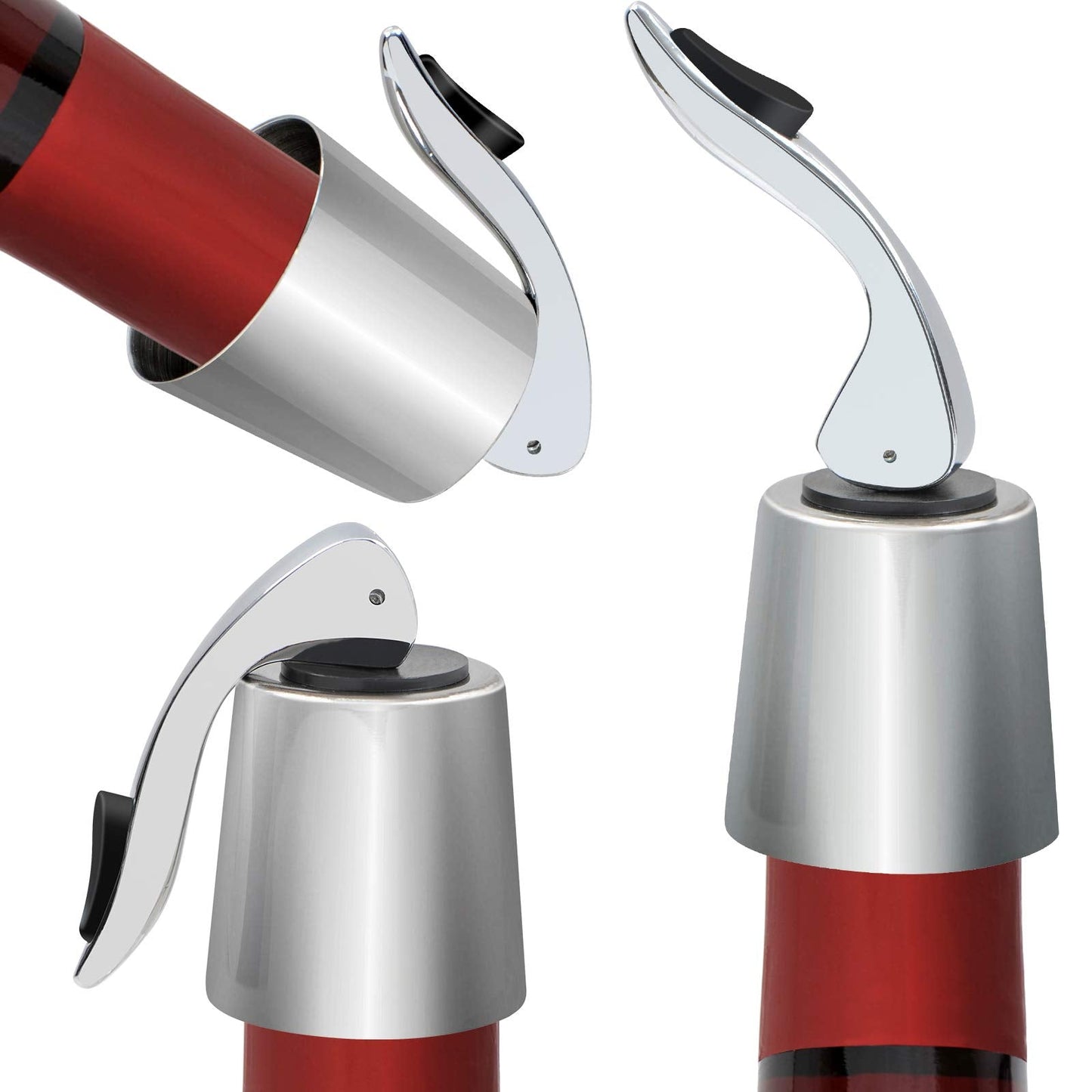 BGMAXimum 3 Pack Stainless Steel Wine Stoppers, Reusable Wine Bottle Stopper Sealer with Silicone Plug, Beverage and Wine to Keep Fresh, Ideal Gift for Wine Lover