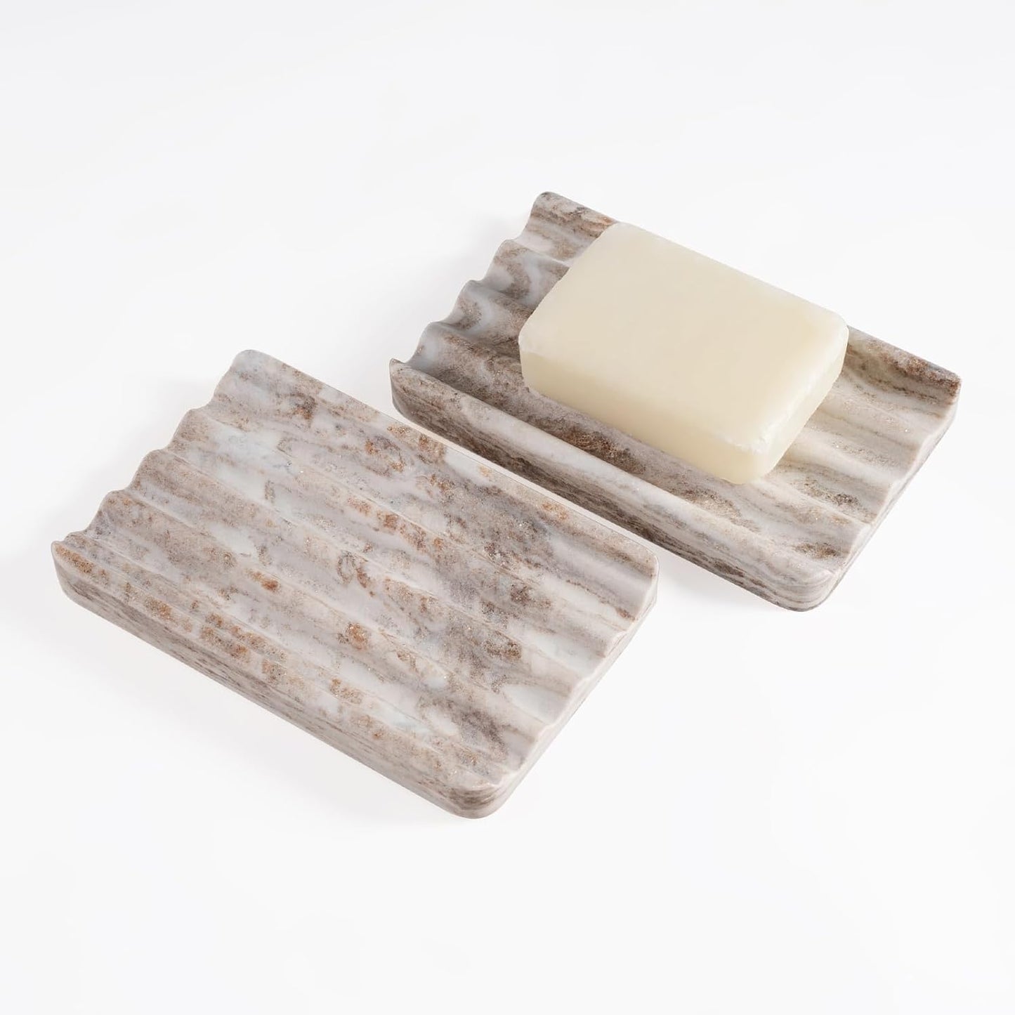 2 Countertop, Pcs Soap Dish for Bathroom, Marble Bar Soap Holder for Kitchen Soap Tray with Wavy Design, Soap Saver