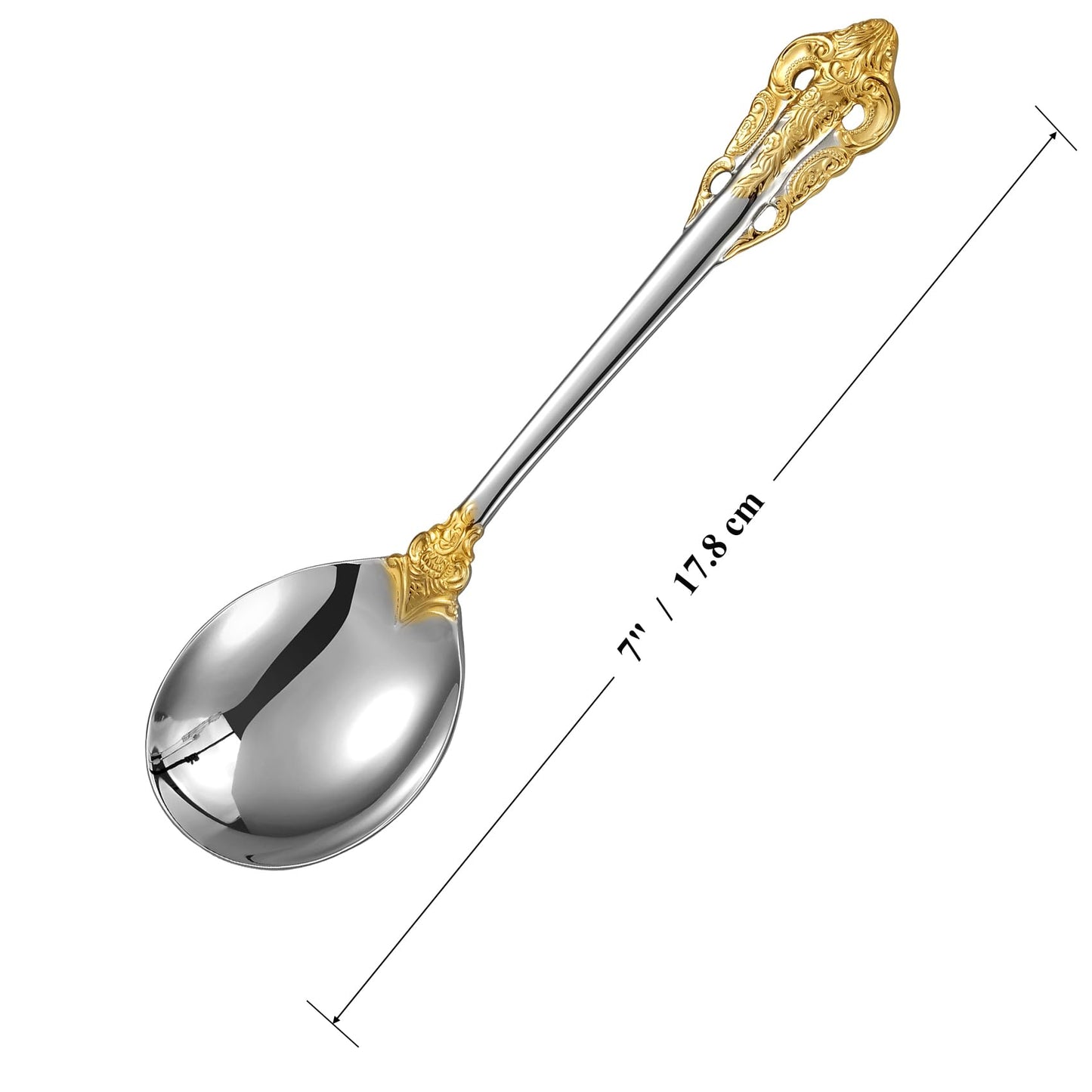 KEAWELL Gorgeous Round Soup Spoon, Set of 4, 18/10 Stainless Steel, Luxury Bouillon Spoon, Dishwasher Safe, Fine Mirror Polished (Gold Accent)