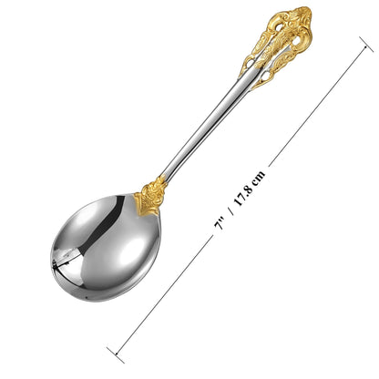KEAWELL Gorgeous Round Soup Spoon, Set of 4, 18/10 Stainless Steel, Luxury Bouillon Spoon, Dishwasher Safe, Fine Mirror Polished (Gold Accent)