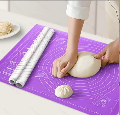 Large Silicone Pastry Mat, Purple, 23.6 x 18.3 inches, Non-Stick Baking and Kneading Mat with Measurements