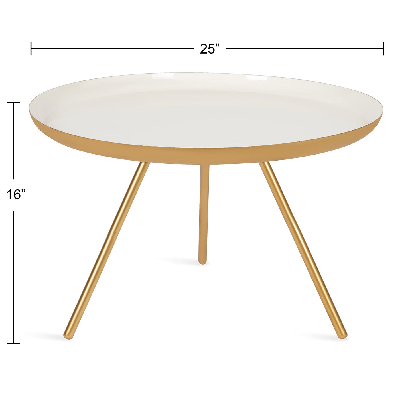 Kate and Laurel Laranya Modern Metal Coffee Table; 25 Inch Diameter; Gold and White; Decorative Round Coffee Table for Display and Storage