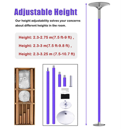 Portable Spinning Dance Pole - Purple Silicone, Adjustable 7.5-9.8 ft Stripper Pole for Home, Professional & Beginner Use, Perfect for Parties & Clubs, Complete Kit