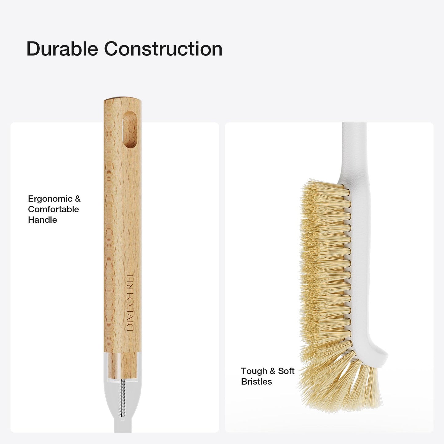 Cleaning Brush, Diveotree Hard Bristle Brush for Deep Cleaning Grout, Sink, Cup, Teapot, Bottle, Blender, Multi-Purpose Brush wih Long Handle for Kitchen (White)
