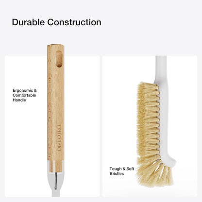 Cleaning Brush, Diveotree Hard Bristle Brush for Deep Cleaning Grout, Sink, Cup, Teapot, Bottle, Blender, Multi-Purpose Brush wih Long Handle for Kitchen (White)