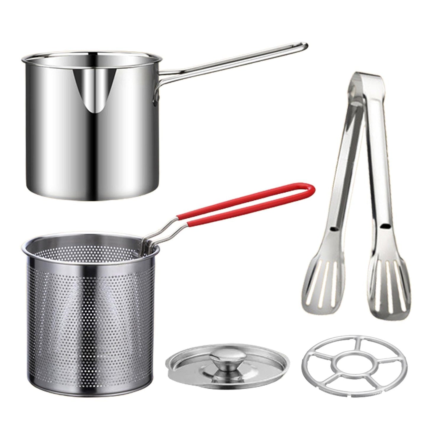 304 Stainless Steel Deep Fryer Pot with Basket, Stove Top Deep Fryer with Easy Grip Handle, Large Capacity Multifunctional Oil Strainer Pot For Frying Fish Shrimp Fries Chicken(Silver)