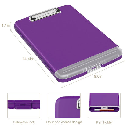 Piasoenc Clipboard with Storage, 8.5 x 11 Organization Box with Pen Holder and A4 Legal Paper Folder, Folio & Side-Opening, Low Profile Clip,for Nurses,Teachers, Size 14 x 9.6 x 1.2 in, Deep Purple