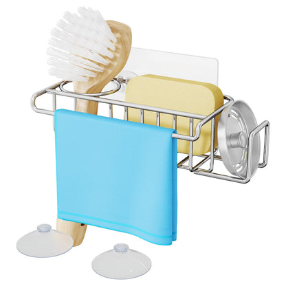 HapiRm 4 in 1 Sink Caddy Sponge Holder, SUS304 Stainless Steel Kitchen Brush Holder and Dish Cloth Hanger, Kitchen Organizers and Storage Essentials - Silver