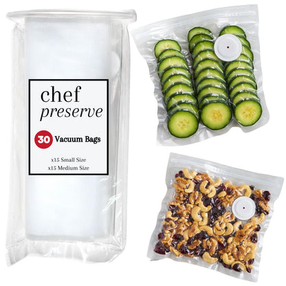 Chef Preserve Reusable Vacuum Sealer Bags for Food – 30 BPA-Free Food Storage Bags, Freezer, Microwave – Odor-Resistant, Leak-Proof – Compatible with Chef Preserve Vacuum Sealers