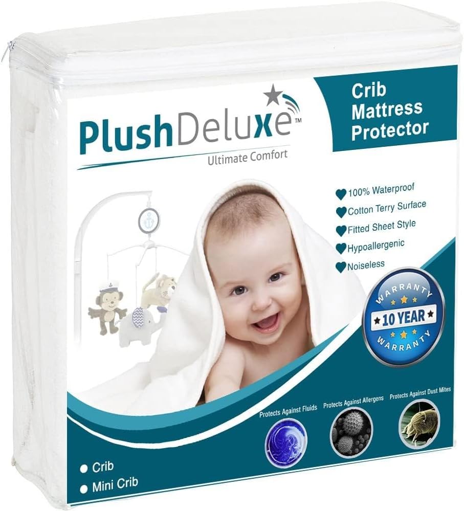 27"X 39" PlushDeluxe Mattress Protector, Waterproof Mattress Cover, Breathable Soft Cotton Terry Surface, Mini-Crib