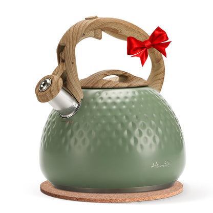 harriet Tea Kettle, Tea Pot for Stovetop, 2.5QT Whistling Kettle with 5-Layers bottom, Food Grade Stainless Steel Kettles with Hot-Resistant Handle Gas Electric Applicable, Green