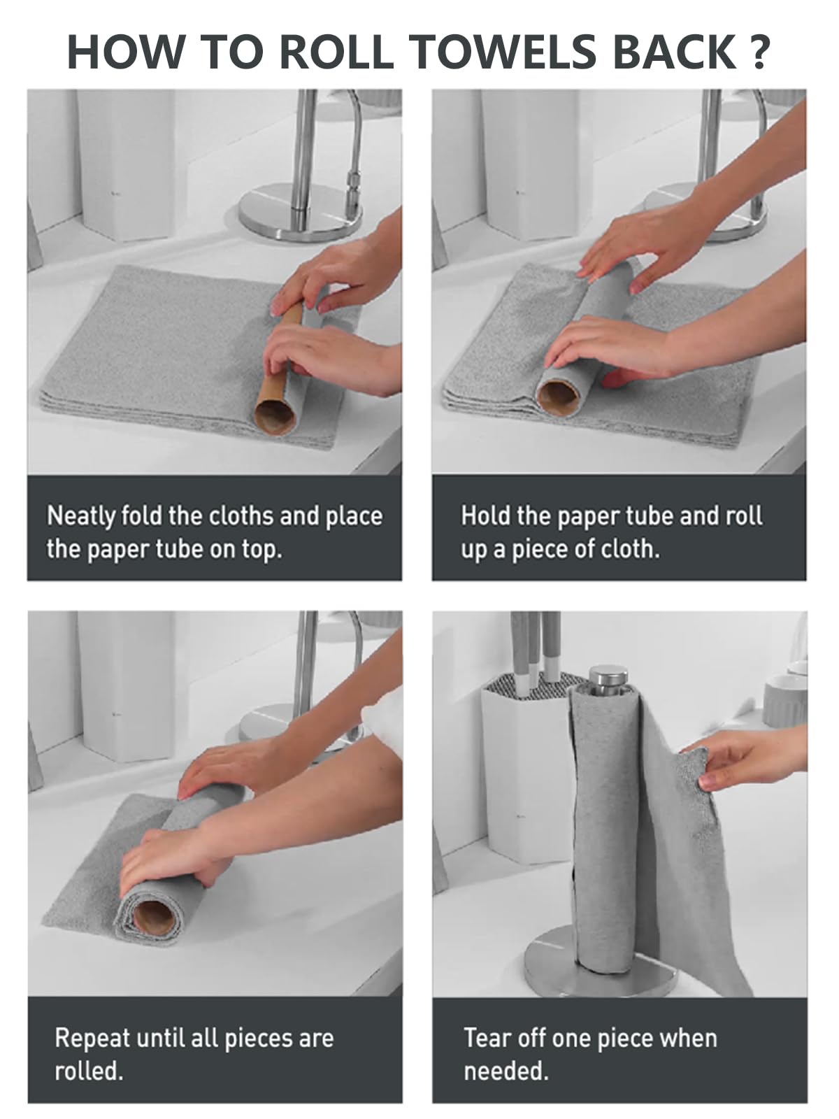 Fantasticlean Microfiber Cleaning Cloth Roll -40 Pack, Tear Away Microfiber Towels, 12" x 12", Reusable, Washable, Scratch Free, Ultra Absorbent Dishcloth for for All-Around Cleaning Supplies (Grey)