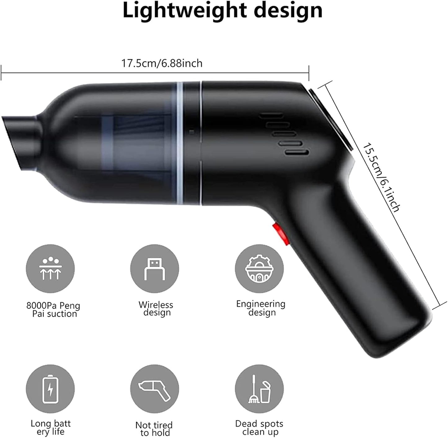 Handheld Cordless Vacuum Cleaner - Mini Vacuum for Tufting Gun Rug Accessories, 9000PA 120W High Power, Black
