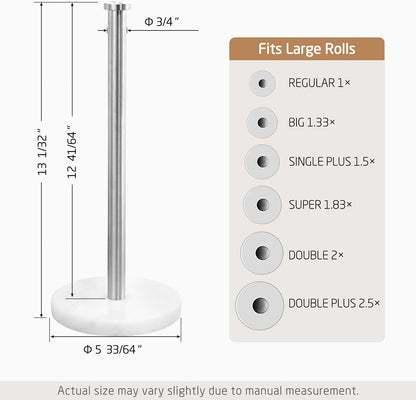 KES Paper Towel Holder Countertop, Natural Marble Base SUS304 Stainless Steel Roll Holder for Standard or Jumbo Rolls