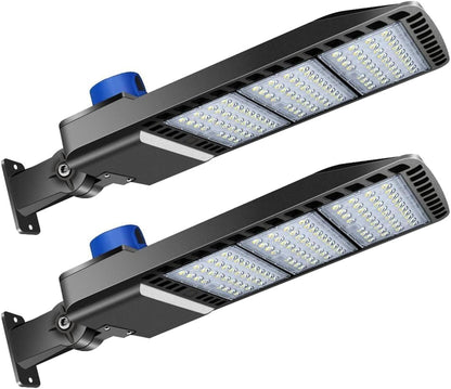 Juyace 300W LED Parking Lot Light Dusk to Dawn Wall Mount, IP65 Waterproof Outdoor Commercial Flood Light 110-277V, Shoebox Street Security Area Lighting (2 Pack)